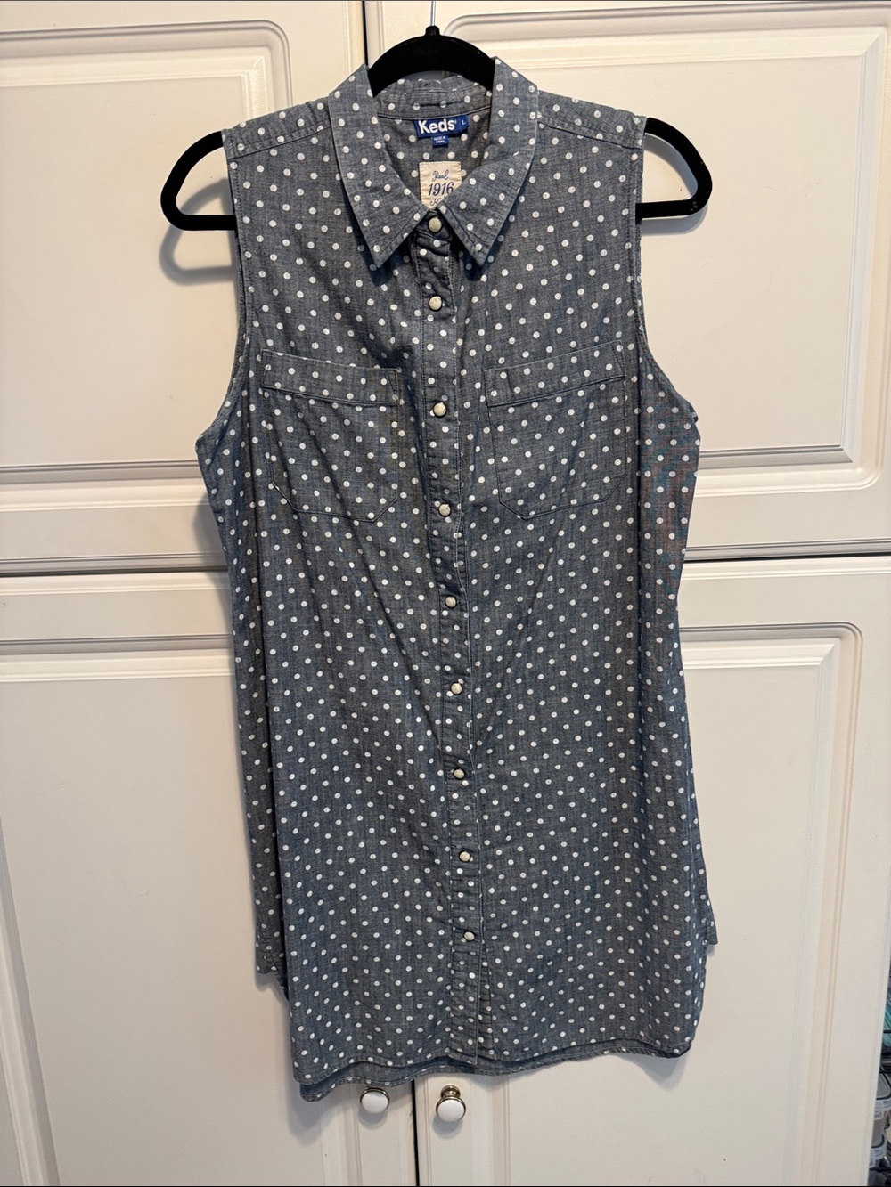 Keds Grey Polka Dot Sleeveless Shirt Dress